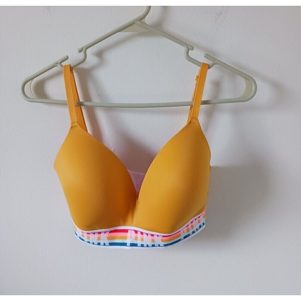Victoria's Secret Pink Wear T‎ Shirt Bra Wireless Lightly Lined Yellow 32DD
